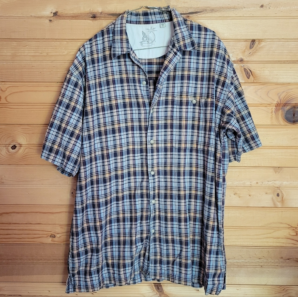 Bugle Boy Men's Plaid Short Sleeved Button-Down Shirt, Size: Large
